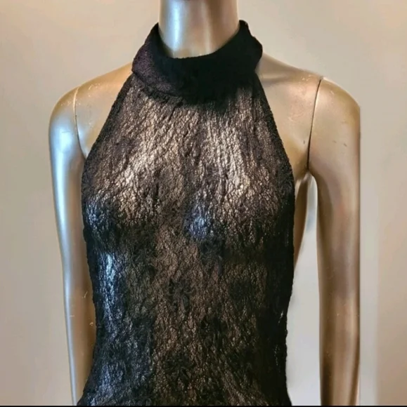 NWT Black Sexy Sheer Halter Neck Backless Bodycon Maxi Dress Sz S - Picture 9 of 9